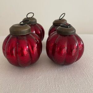 Vintage Kugel Style set of 4 round ribbed red Mercury glass ornament 2”